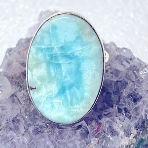 Larimar Natural Gemstone Solid Sterling Silver Sz 9